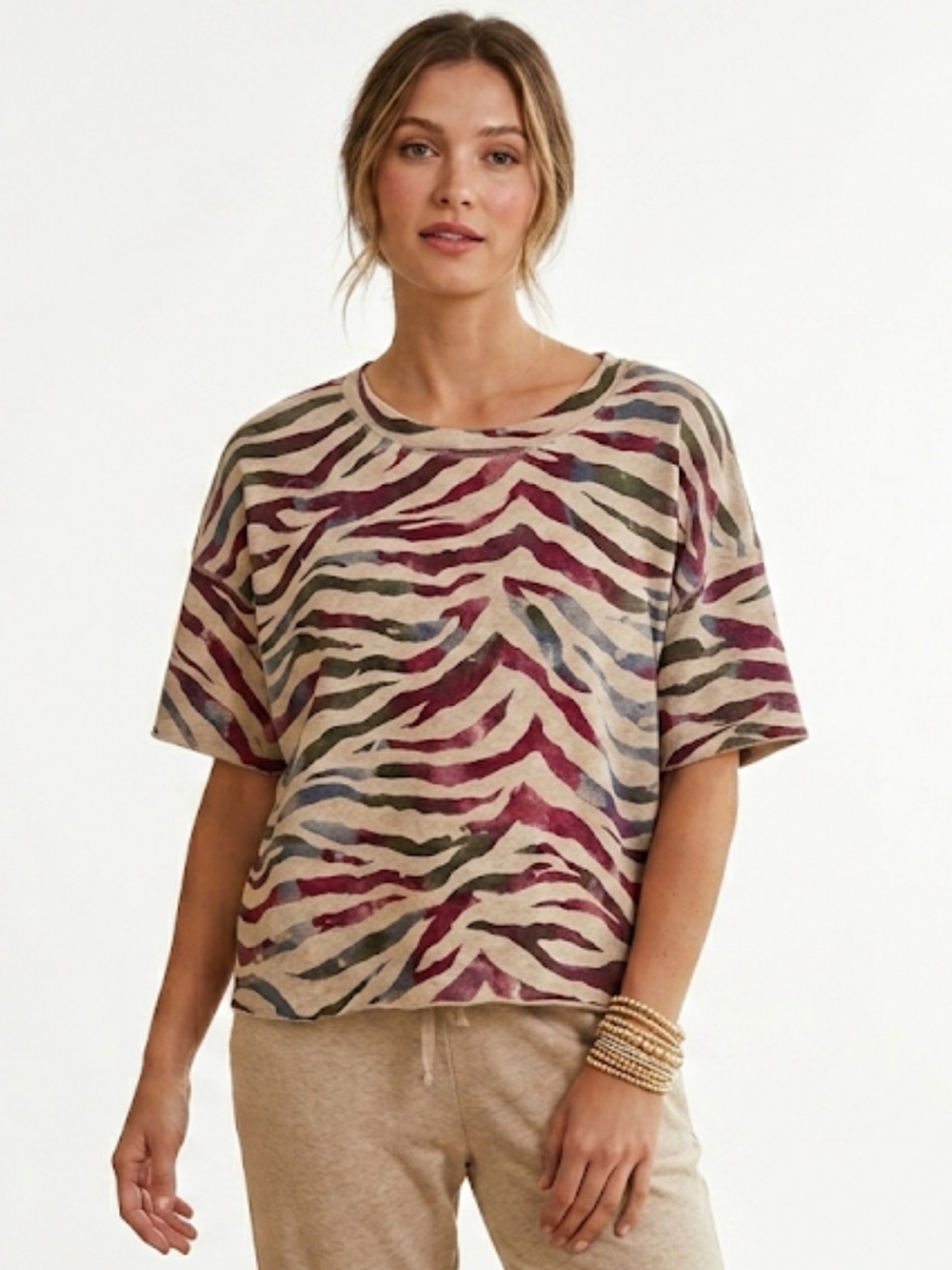 Women's Tan,Burgundy & Grey Soft Lounge/Sleep Top Size: Small